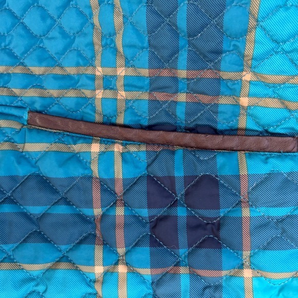 Lands End Quilted Plaid Barn Jacket Women Size L/T 14-16 Blue Gold Outerwear EUC - Picture 8 of 10